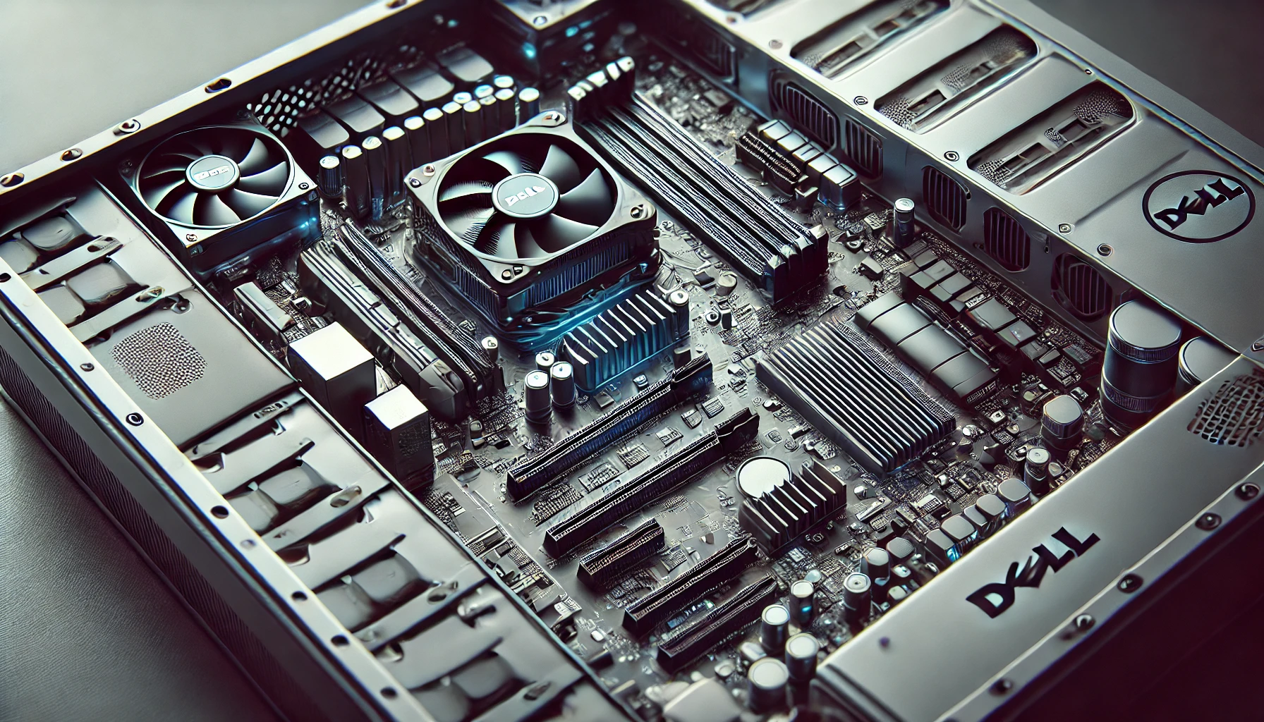 Máy Tính Đồng Bộ Dell: Vì Sao Đáng Để Chọn? DALL·E 2025 01 21 11.02.43 A close up view of the interior components of a Dell desktop computer. The image highlights the high quality materials and arrangement